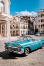 American blue vintage convertible car in Old Havana Royalty Free Stock Photo